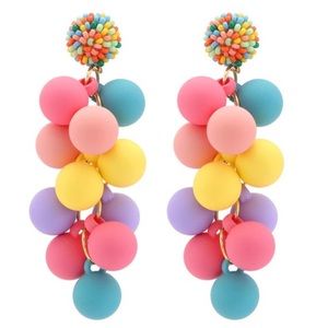 Rainbow Earrings, Round Ball Tassel, Pastel Earrings FREE SHIPPING
